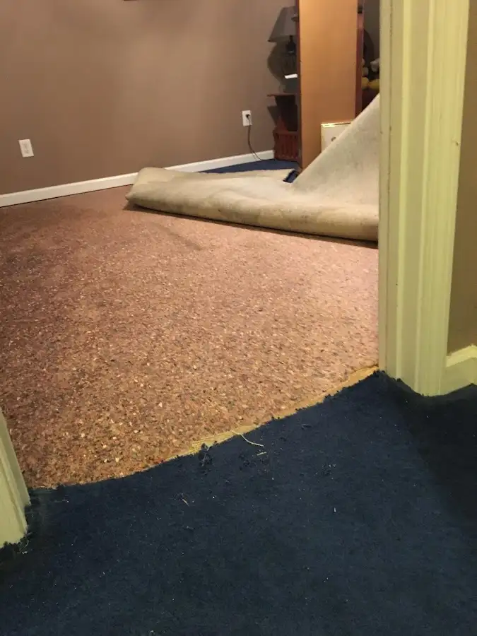 Carpet pad removal revealing water damage during Drying & Dehumidification in West Sacramento