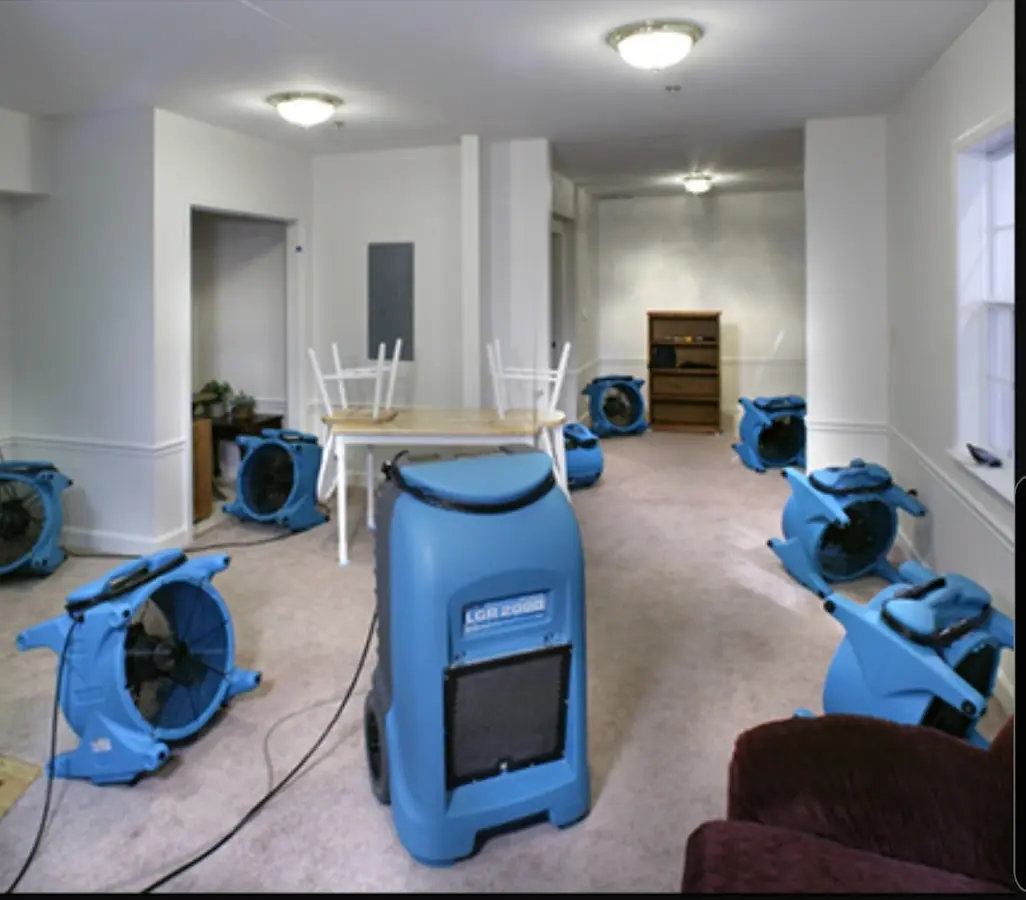Air movers and dehumidifier setup for Water Damage Restoration in West Sacramento