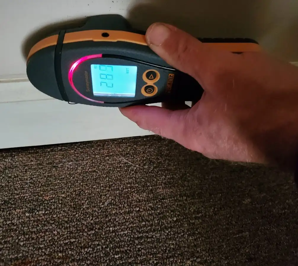 Moisture detection at baseboard during Sewage Cleanup & Sanitation in West Sacramento